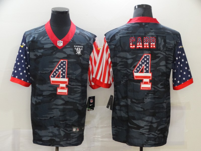 Men's Las Vegas Raiders #4 Derek Carr Camo USA Flag Limited Stitched Jersey